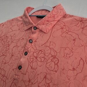 Devereux Polo Shirt Men XL Salmon Pink Floral Performance Activewear Golf Tennis